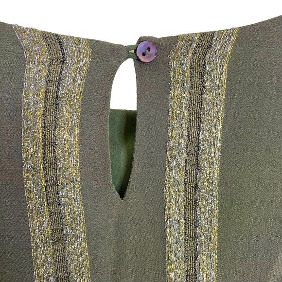 MISA Los Angeles Sedona Ruffle Blouse Womens XS Olive Green Metallic Gold Stripe - Picture 6 of 9